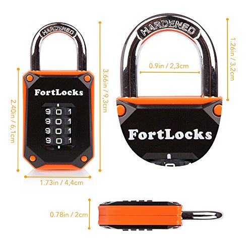 FortLocks – Candado Naranja de Casillero, 4 Dígitos, Acero Inoxidable Endurecido, Resistente al Agua y a la Intemperie, Números Fáciles de Leer, Combinación Reajustable y a Anti-Cortes - 1 Paquete