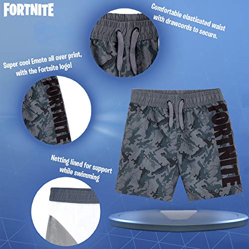 Fortnite Bañador Niño, Pantalones Cortos Niño con Estampado Camuflaje, Bermudas Niño para Playa Piscina, Bañadores Niño de Secado Rapido, Regalos para Niños y Adolescentes (Gris, 13-14 años)