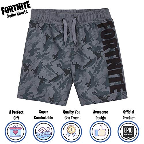 Fortnite Bañador Niño, Pantalones Cortos Niño con Estampado Camuflaje, Bermudas Niño para Playa Piscina, Bañadores Niño de Secado Rapido, Regalos para Niños y Adolescentes (Gris, 13-14 años)