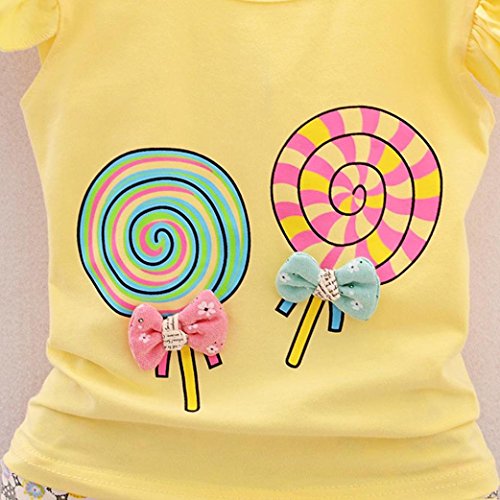 Fossen Bebe Niña Camiseta Sin Mangas de Lollipops y Pantalones Cortos Florales Conjunto de Ropa Verano (2 años, Serie 2~Amarillo)