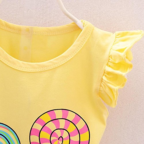 Fossen Bebe Niña Camiseta Sin Mangas de Lollipops y Pantalones Cortos Florales Conjunto de Ropa Verano (2 años, Serie 2~Amarillo)
