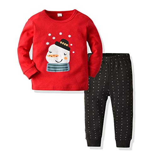 Fossen Kids - Pijamas Casero de Recién Nacido Bebé Navidad, Impresión de Santa Claus Ciervo Top + Pantalones a Rayas