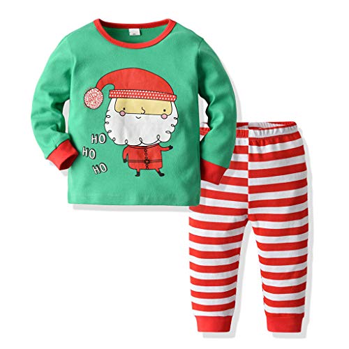 Fossen Kids - Pijamas Casero de Recién Nacido Bebé Navidad, Impresión de Santa Claus Ciervo Top + Pantalones a Rayas Fossen Kids - Pijamas Casero de Recién Nacido Bebé Navidad, Impresión de Santa Claus Ciervo Top + Pantalones a Rayas