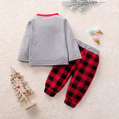 Fossen Kids - Pijamas Casero de Recién Nacido Bebé Navidad, Impresión de Santa Claus Top + Pantalones a Cuadros