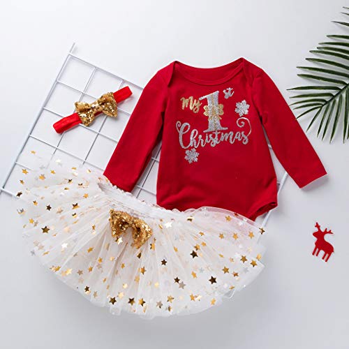 Fossen Kids - Pijamas Casero de Recién Nacido Bebé Navidad, My First Chirstmas Mono + Tutú a Cuadros + Diadema 3 PC Fossen Kids - Pijamas Casero de Recién Nacido Bebé Navidad, My First Chirstmas Mono + Tutú a Cuadros + Diadema 3 PC