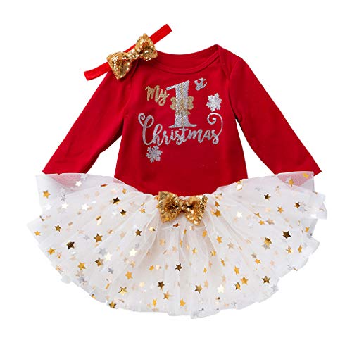 Fossen Kids - Pijamas Casero de Recién Nacido Bebé Navidad, My First Chirstmas Mono + Tutú a Cuadros + Diadema 3 PC Fossen Kids - Pijamas Casero de Recién Nacido Bebé Navidad, My First Chirstmas Mono + Tutú a Cuadros + Diadema 3 PC