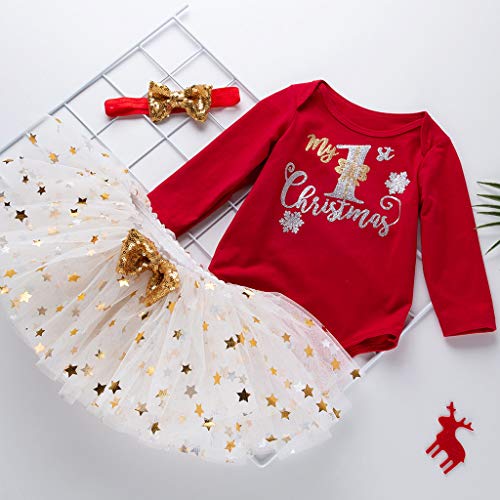 Fossen Kids - Pijamas Casero de Recién Nacido Bebé Navidad, My First Chirstmas Mono + Tutú a Cuadros + Diadema 3 PC Fossen Kids - Pijamas Casero de Recién Nacido Bebé Navidad, My First Chirstmas Mono + Tutú a Cuadros + Diadema 3 PC
