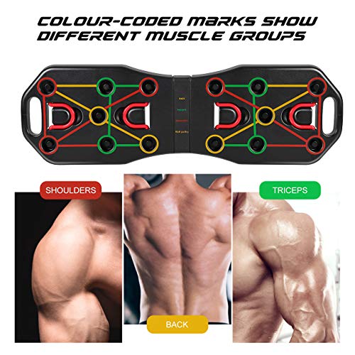 Fostoy Push Up Board, Upgrade 9 en 1 Plegable y Multifuncional Tabla de Flexiones con Asas y Bandas de Resistencia para Entrenamiento Muscular Equipo de Entrenamiento de Brazos Gimnasio Inicio