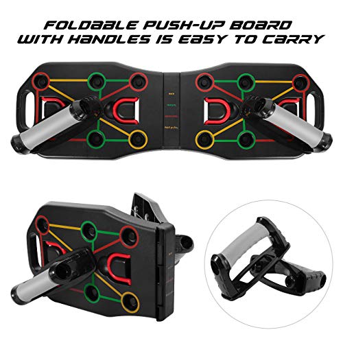Fostoy Push Up Board, Upgrade 9 en 1 Plegable y Multifuncional Tabla de Flexiones con Asas y Bandas de Resistencia para Entrenamiento Muscular Equipo de Entrenamiento de Brazos Gimnasio Inicio