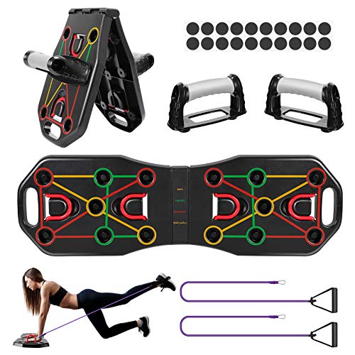 Fostoy Push Up Board, Upgrade 9 en 1 Plegable y Multifuncional Tabla de Flexiones con Asas y Bandas de Resistencia para Entrenamiento Muscular Equipo de Entrenamiento de Brazos Gimnasio Inicio