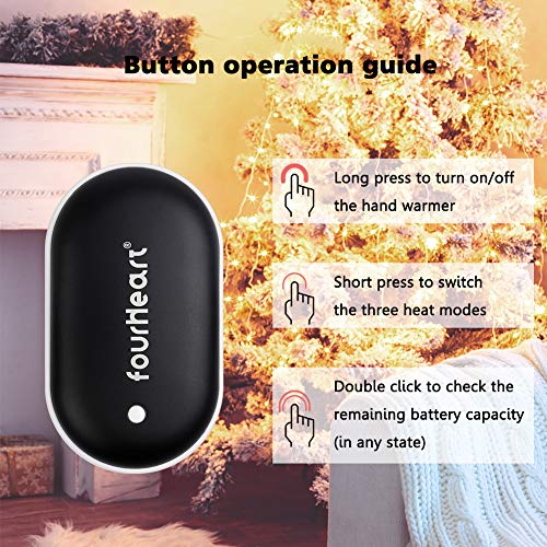 Four Heart Calentadores de Manos USB Recargables 5200mAh Mini Cargador, portátil Bolsillo,Calentador de Mano Eléctrico de Reutilizable, Camping, para Mujeres, Hombres (Negro) Four Heart Calentadores de Manos USB Recargables 5200mAh Mini Cargador, portátil Bolsillo,Calentador de Mano Eléctrico de Reutilizable, Camping, para Mujeres, Hombres (Negro)