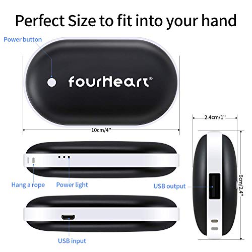Four Heart Calentadores de Manos USB Recargables 5200mAh Mini Cargador, portátil Bolsillo,Calentador de Mano Eléctrico de Reutilizable, Camping, para Mujeres, Hombres (Negro) Four Heart Calentadores de Manos USB Recargables 5200mAh Mini Cargador, portátil Bolsillo,Calentador de Mano Eléctrico de Reutilizable, Camping, para Mujeres, Hombres (Negro)