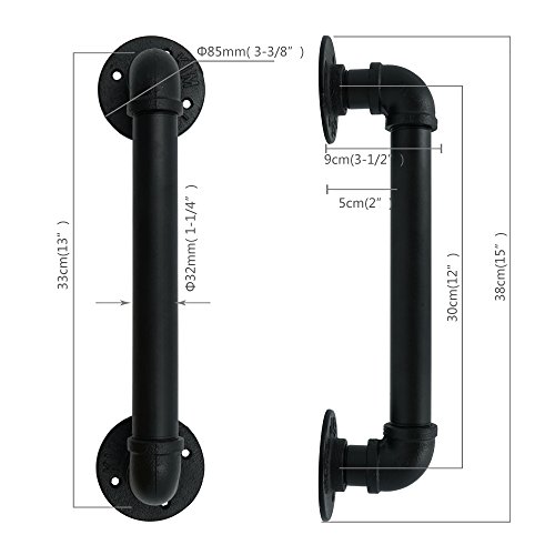 FOYO Un Juego de 2 Manijas de Puerta de Tubo Industrial,Manillas, Puerta de Granero, Manijas de Puerta Internas, 38 cm de Largo,Negro