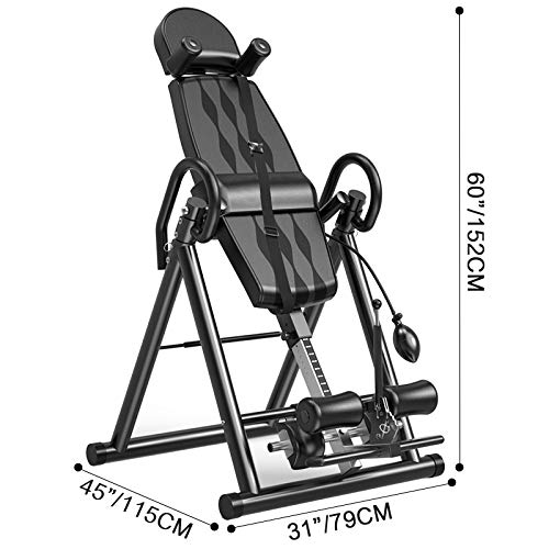 Frantools Tabla de Inversión por Gravedad Plegable Inflable Ajustable con Cinturón Protector Rojo Tabla de Gravedad Invertida para Espalda Ejercicio Banco de Inversión Gravitacional (Negro)