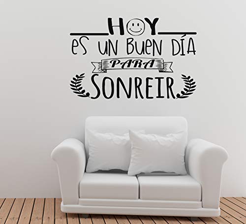 Frase Vinilo"Hoy es un buen día para sonreír" Vinilos decorativos vinilo frases motivadoras para pared. Vinilo para decorar habitaciones. Vinilos decorativos frases .Vinilos pared DC-16121 (60x42cm)