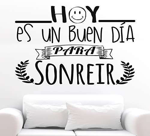 Frase Vinilo"Hoy es un buen día para sonreír" Vinilos decorativos vinilo frases motivadoras para pared. Vinilo para decorar habitaciones. Vinilos decorativos frases .Vinilos pared DC-16121 (60x42cm)