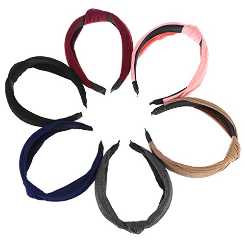 Frcolor 6 piezas de ancho bandas para la cabeza nudos turbante diademas para mujeres niñas (rojo vino + gris oscuro + azul marino + negro + color caqui + rosa)