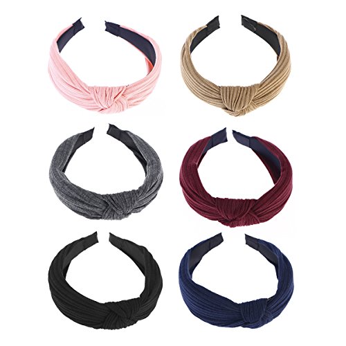 Frcolor 6 piezas de ancho bandas para la cabeza nudos turbante diademas para mujeres niñas (rojo vino + gris oscuro + azul marino + negro + color caqui + rosa)