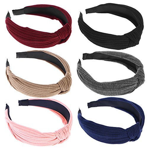 Frcolor 6 piezas de ancho bandas para la cabeza nudos turbante diademas para mujeres niñas (rojo vino + gris oscuro + azul marino + negro + color caqui + rosa)