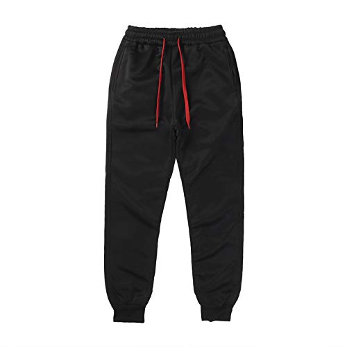 Frecoccialo Pantalones de chándal para hombre de algodón deportivo Slim Fit, pantalones de chándal para hombre con cordón de ejercicio de gimnasio negro/rojo XL