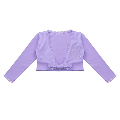 Freebily Cárdigan de Algodón con Nudo Frontal Manga Larga Chaqueta Topa para Maillots Leotardo de Danza Ballet Gimnasio Otoño para Niñas 2-12 Años Lavender 2-3 años