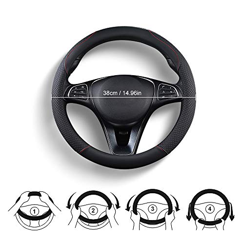 FREESOO Funda Volante Coche Cubierta de Volante de Cuero de Microfibra Antideslizante Suave Universal 37-38 cm Automóvil Adecuado para Todas las Estaciones Elegante FREESOO Funda Volante Coche Cubierta de Volante de Cuero de Microfibra Antideslizante Suave Universal 37-38 cm Automóvil Adecuado para Todas las Estaciones Elegante