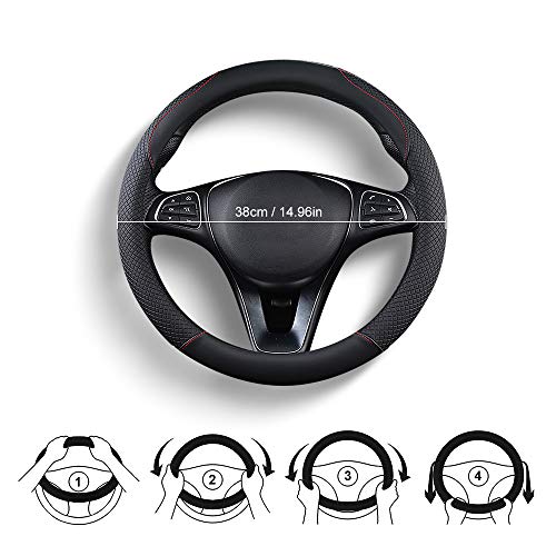 FREESOO Funda Volante Coche Cubierta de Volante de Cuero de Microfibra Antideslizante Suave Universal 37-38 cm Automóvil Adecuado para Todas las Estaciones Elegante