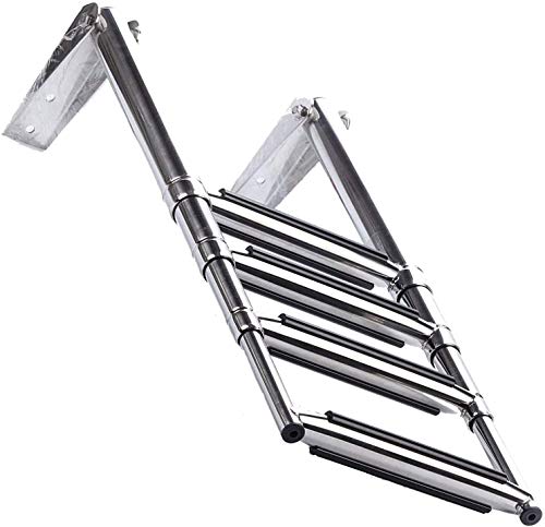 FreeTec 4 Steps Telescoping Ladder, Escalera de Barco Marina de Natación Telescópica Inoxidable con Manija Incorporada