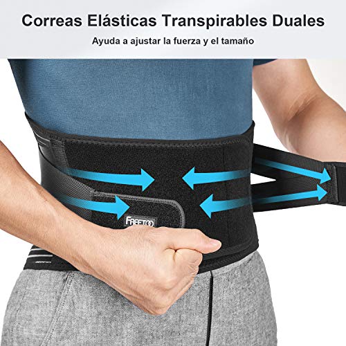 FREETOO Cinturón de Apoyo Lumbar, Cinturón de Presión Ajustable de Doble Capa, Ligero y Transpirable Faja de Espalda para la Protección en el Trabajo, Dolor de Espalda