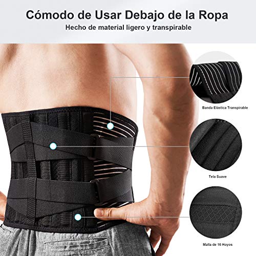 FREETOO Cinturón de Apoyo Lumbar, Cinturón de Presión Ajustable de Doble Capa, Ligero y Transpirable Faja de Espalda para la Protección en el Trabajo, Dolor de Espalda