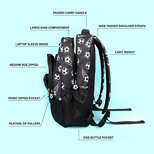 Fringoo - Mochila Grande para Niños Escuela o para Viajar | Incluye Bolsillo para Laptop, Compartimientos, y un Agujero para Auriculares - Futbol Negro Fringoo - Mochila Grande para Niños Escuela o para Viajar | Incluye Bolsillo para Laptop, Compartimientos, y un Agujero para Auriculares - Futbol Negro