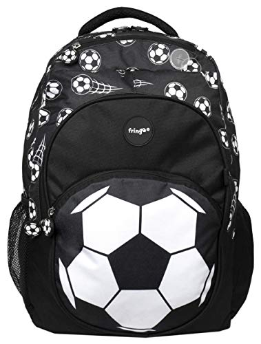 Fringoo - Mochila Grande para Niños Escuela o para Viajar | Incluye Bolsillo para Laptop, Compartimientos, y un Agujero para Auriculares - Futbol Negro Fringoo - Mochila Grande para Niños Escuela o para Viajar | Incluye Bolsillo para Laptop, Compartimientos, y un Agujero para Auriculares - Futbol Negro