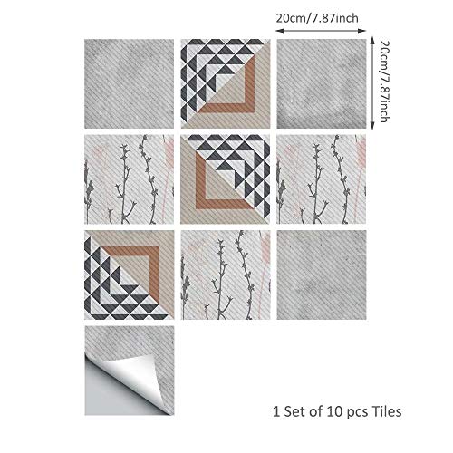 Frolahouse Juego de 10 azulejos de pared estilo europeo Bauhaus, adhesivos de vinilo autoadhesivos, adhesivos 3D, para cocina, baño, suelo