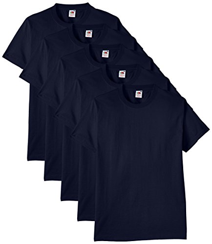 Fruit of the Loom Heavy Cotton tee Shirt 5 Pack Camiseta, Azul (Navy Blue), XX-Large (Pack de 5) para Hombre
