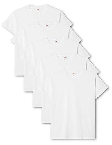 Fruit of the Loom Mens Original 5 Pack T-Shirt Camiseta, Blanco (White), Medium (Pack de 5) para Hombre