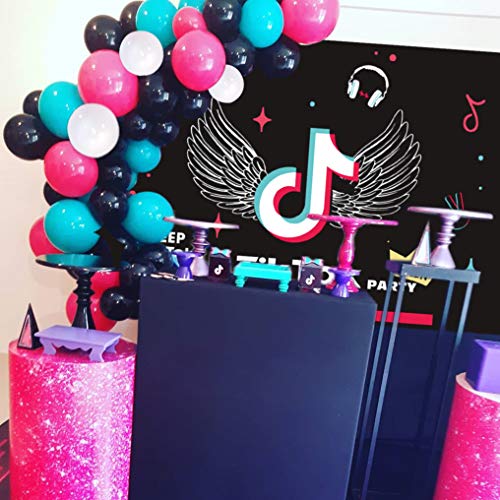 Fruor Tik Tok Decoración para Fiesta de Cumpleaños, 180cm x 120cm Tik Tok Telón De Fondo para Fotografía para Fiesta Musical de Karaoke, Banner de Cumpleaños para Niños o Niñas, Banners de Vinilo