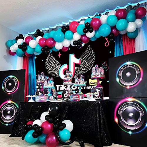 Fruor Tik Tok Decoración para Fiesta de Cumpleaños, 180cm x 120cm Tik Tok Telón De Fondo para Fotografía para Fiesta Musical de Karaoke, Banner de Cumpleaños para Niños o Niñas, Banners de Vinilo