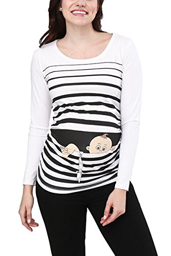 Fuga de bebé - Camiseta premamá Sudadera con Estampado Durante el Embarazo, Manga Larga (Blanco, Medium)