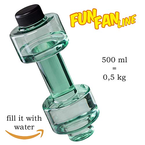 FUN FAN LINE - Pack x2 Botellas mancuerna de Medio Kilo o Capacidad 500 ml Cada una + 5 Bandas elásticas, Cada Resistencia para Hacer Ejercicio en casa y Mejorar tu Fuerza.