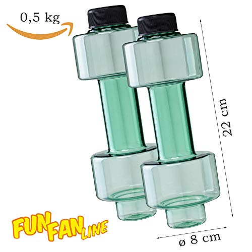FUN FAN LINE - Pack x2 Botellas mancuerna de Medio Kilo o Capacidad 500 ml Cada una + 5 Bandas elásticas, Cada Resistencia para Hacer Ejercicio en casa y Mejorar tu Fuerza.