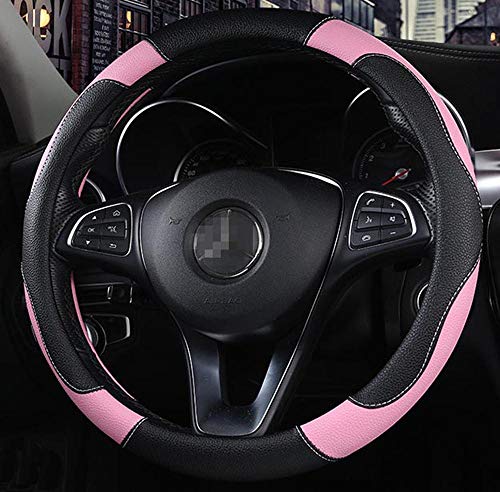 Funda de Piel sintética para Volante de Coche, Antideslizante, Transpirable, Estilo Deportivo, Color de Contraste rosado Funda de Piel sintética para Volante de Coche, Antideslizante, Transpirable, Estilo Deportivo, Color de Contraste rosado