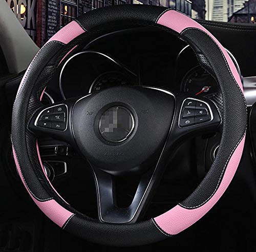 Funda de Piel sintética para Volante de Coche, Antideslizante, Transpirable, Estilo Deportivo, Color de Contraste rosado