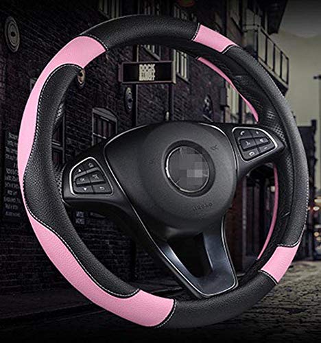 Funda de Piel sintética para Volante de Coche, Antideslizante, Transpirable, Estilo Deportivo, Color de Contraste rosado Funda de Piel sintética para Volante de Coche, Antideslizante, Transpirable, Estilo Deportivo, Color de Contraste rosado