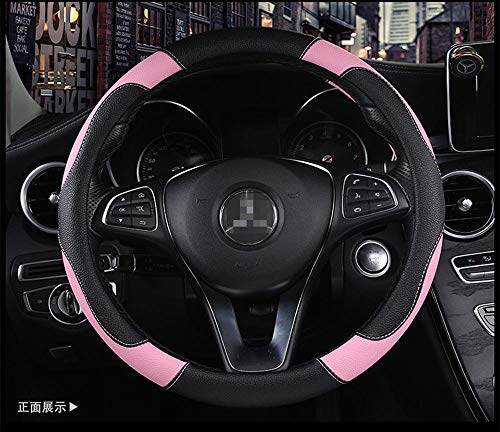 Funda de Piel sintética para Volante de Coche, Antideslizante, Transpirable, Estilo Deportivo, Color de Contraste rosado Funda de Piel sintética para Volante de Coche, Antideslizante, Transpirable, Estilo Deportivo, Color de Contraste rosado