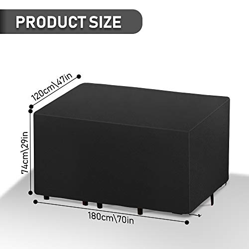 Funda para Muebles de Jardín, Funda Protectoras Muebles Jardin, Cubierta de Muebles de Mesas Rectangular, Cubierta de Mesa de jardín, Cubierta de Exterior Impermeable, Anti-UV (180 x 120 x 74cm)