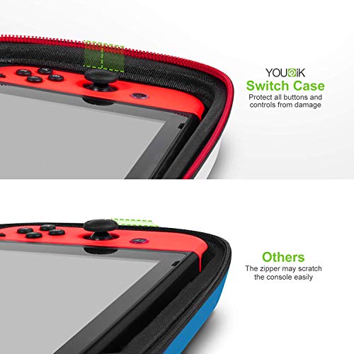 Funda para Nintendo Switch - Younik Versión Mejorada Viaje rígida Case con más Espacio de Almacenamiento para 19 Juegos, Protector Pantalla - Rojo & Blanco