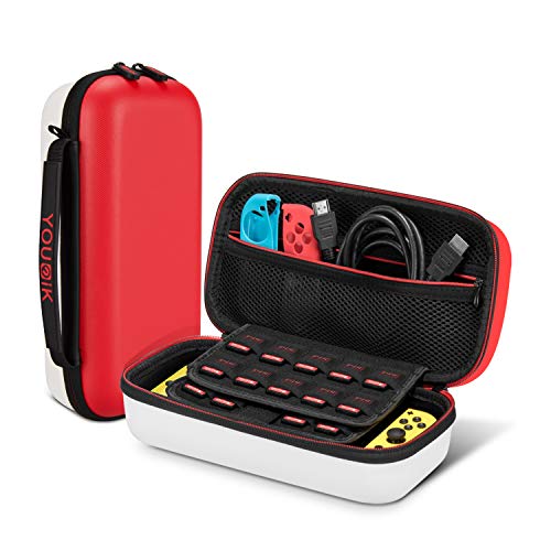 Funda para Nintendo Switch - Younik Versión Mejorada Viaje rígida Case con más Espacio de Almacenamiento para 19 Juegos, Protector Pantalla - Rojo & Blanco Funda para Nintendo Switch - Younik Versión Mejorada Viaje rígida Case con más Espacio de Almacenamiento para 19 Juegos, Protector Pantalla - Rojo & Blanco