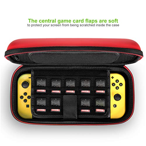 Funda para Nintendo Switch - Younik Versión Mejorada Viaje rígida Case con más Espacio de Almacenamiento para 19 Juegos, Protector Pantalla - Rojo & Blanco