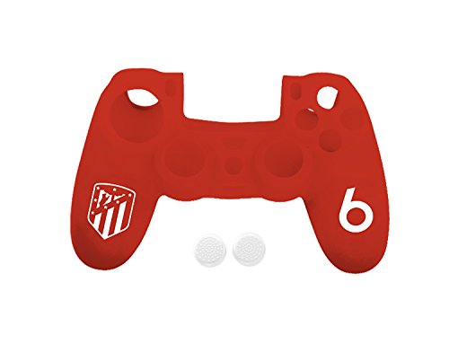 Funda protectora de silicona para mando PS4 - Carcasa blanda antideslizante con Thumb grips caps de precisión para joysticks – Accesorios videojuegos con licencia oficial Atlético de Madrid