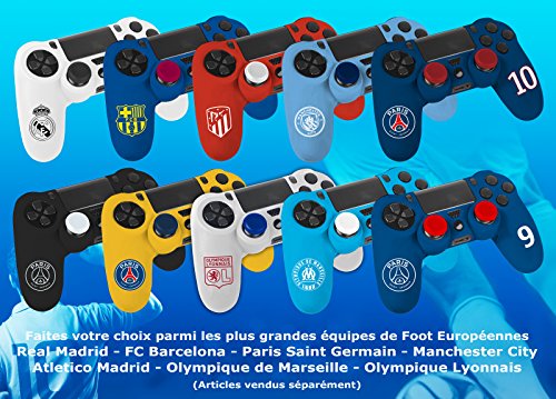 Funda protectora de silicona para mando PS4 - Carcasa blanda antideslizante con Thumb grips caps de precisión para joysticks – Accesorios videojuegos con licencia oficial Real Madrid